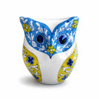 Handcrafted Blue and Yellow Owl Pottery Figurine