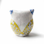 Handcrafted Blue and Yellow Owl Pottery Figurine