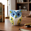 Handcrafted Blue and Yellow Owl Pottery Figurine