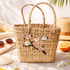 Spring Blossom Embroidered Kauna Grass Handbag - Manipur Crafted