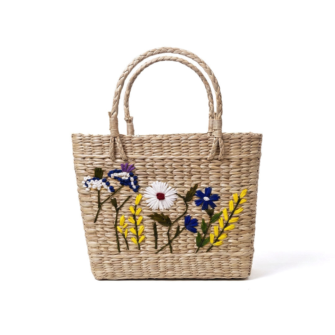 Botanical Garden Embroidered Kauna Grass Basket Bag