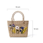 Botanical Garden Embroidered Kauna Grass Basket Bag
