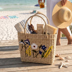 Botanical Garden Embroidered Kauna Grass Basket Bag