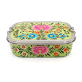 Lime Meadow Floral Hand Painted Stainless Steel Tiffin Box