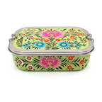 Lime Meadow Floral Hand Painted Stainless Steel Tiffin Box