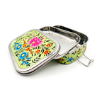 Lime Meadow Floral Hand Painted Stainless Steel Tiffin Box