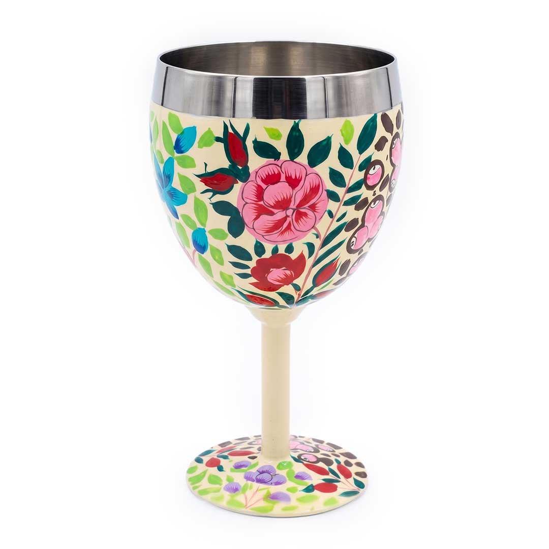 Stainless Steel Hand Painted Floral Wine Glass