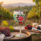 Stainless Steel Hand Painted Floral Wine Glass