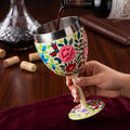 Stainless Steel Hand Painted Floral Wine Glass