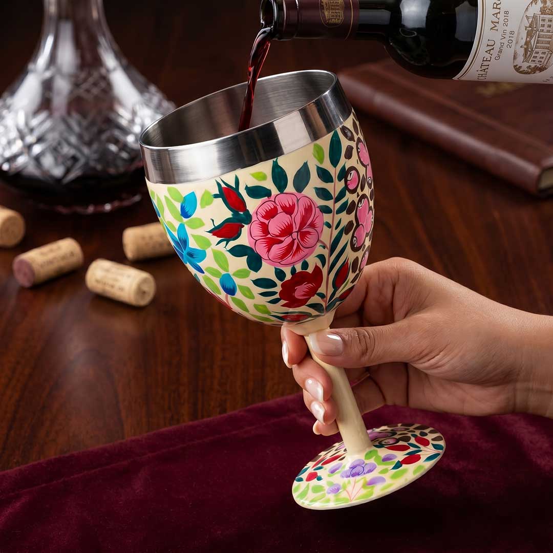 Stainless Steel Hand Painted Floral Wine Glass