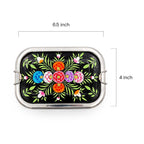 Midnight Black Floral Hand Painted Stainless Steel Tiffin Box