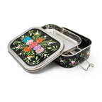 Midnight Black Floral Hand Painted Stainless Steel Tiffin Box