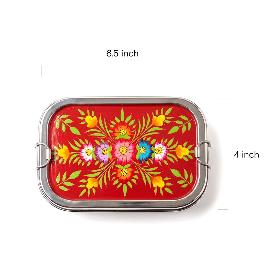 Crimson Garden Hand Painted Stainless Steel Tiffin Box