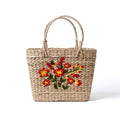 Scarlet Floral Bouquet Hand-Woven Kauna Grass Basket Bag