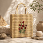 Handwoven Sabai Grass Tote Bag with Floral Embroidery