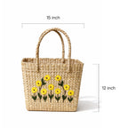 Yellow Sunshine Bloom Embroidered Kauna Grass Handbag