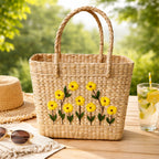 Yellow Sunshine Bloom Embroidered Kauna Grass Handbag