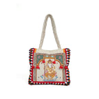 Lord Ganesha Hand-Painted Canvas Tote Bag with Tassels