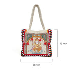 Lord Ganesha Hand-Painted Canvas Tote Bag with Tassels