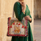 Lord Ganesha Hand-Painted Canvas Tote Bag with Tassels