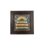 Front view of a handcrafted Gayatri Mantra stone painting in a rustic dark brown wooden frame