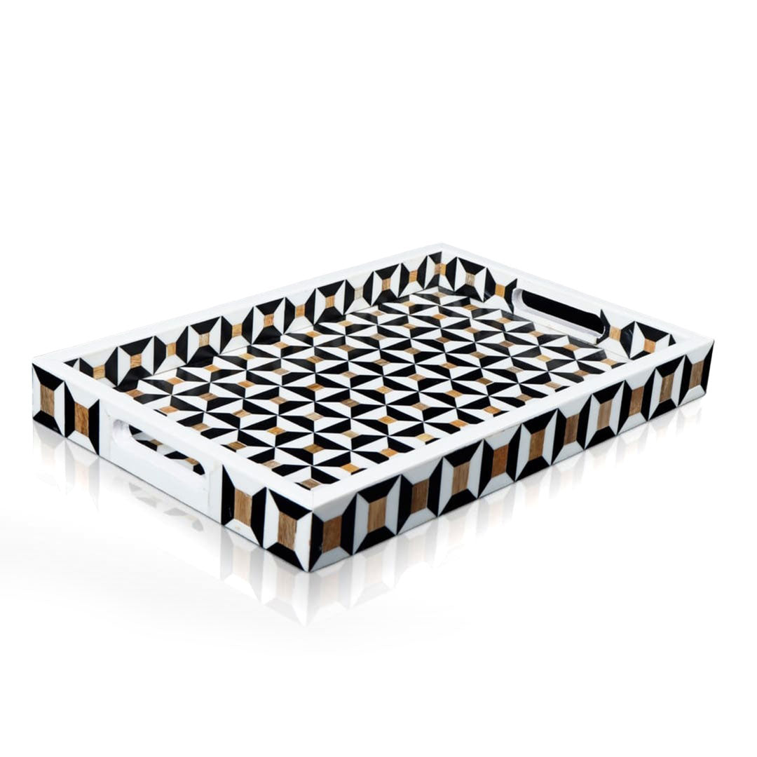 Monochrome Geometric Inlay Rectangular Serving Tray
