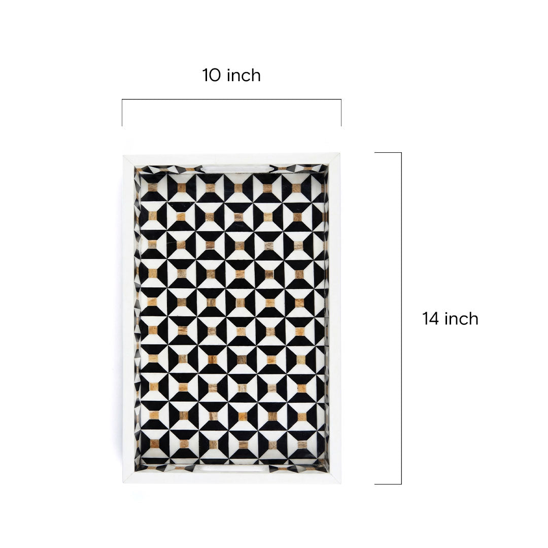 Monochrome Geometric Inlay Rectangular Serving Tray