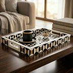Monochrome Geometric Inlay Rectangular Serving Tray