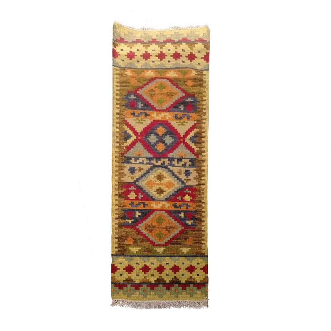 Decorative rug with geometric pattern on a white background
