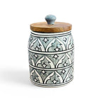 Hand-Painted Assorted Arched Pattern Ceramic Jar with Wood Lid Set