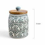 Hand-Painted Assorted Arched Pattern Ceramic Jar with Wood Lid Set