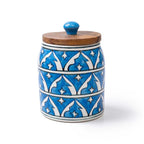 Hand-Painted Assorted Arched Pattern Ceramic Jar with Wood Lid Set