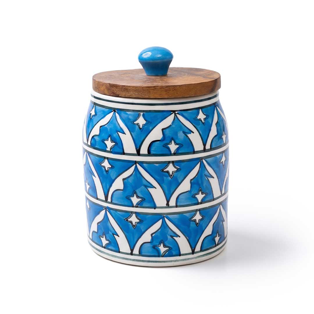 Hand-Painted Assorted Arched Pattern Ceramic Jar with Wood Lid Set