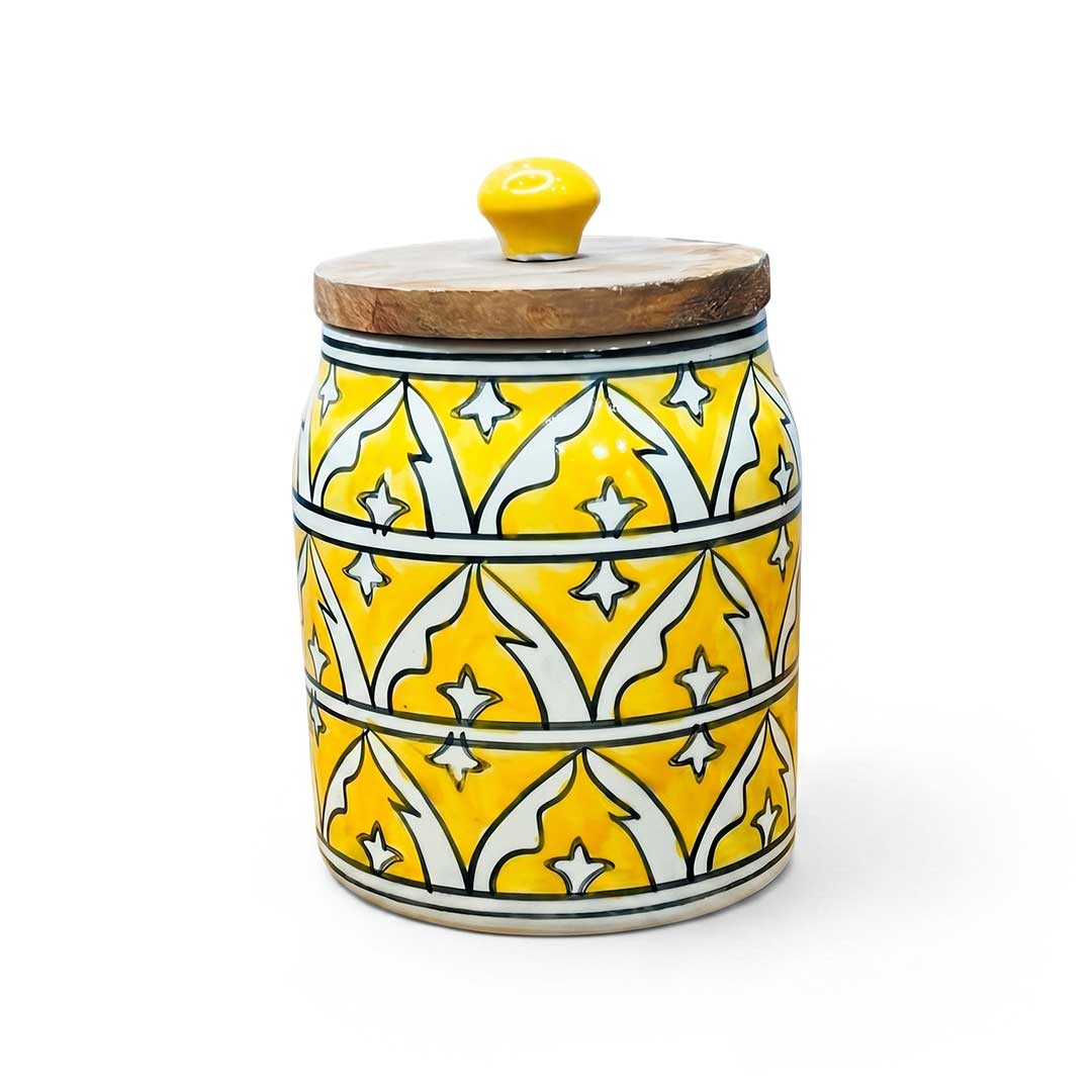 Hand-Painted Assorted Arched Pattern Ceramic Jar with Wood Lid Set
