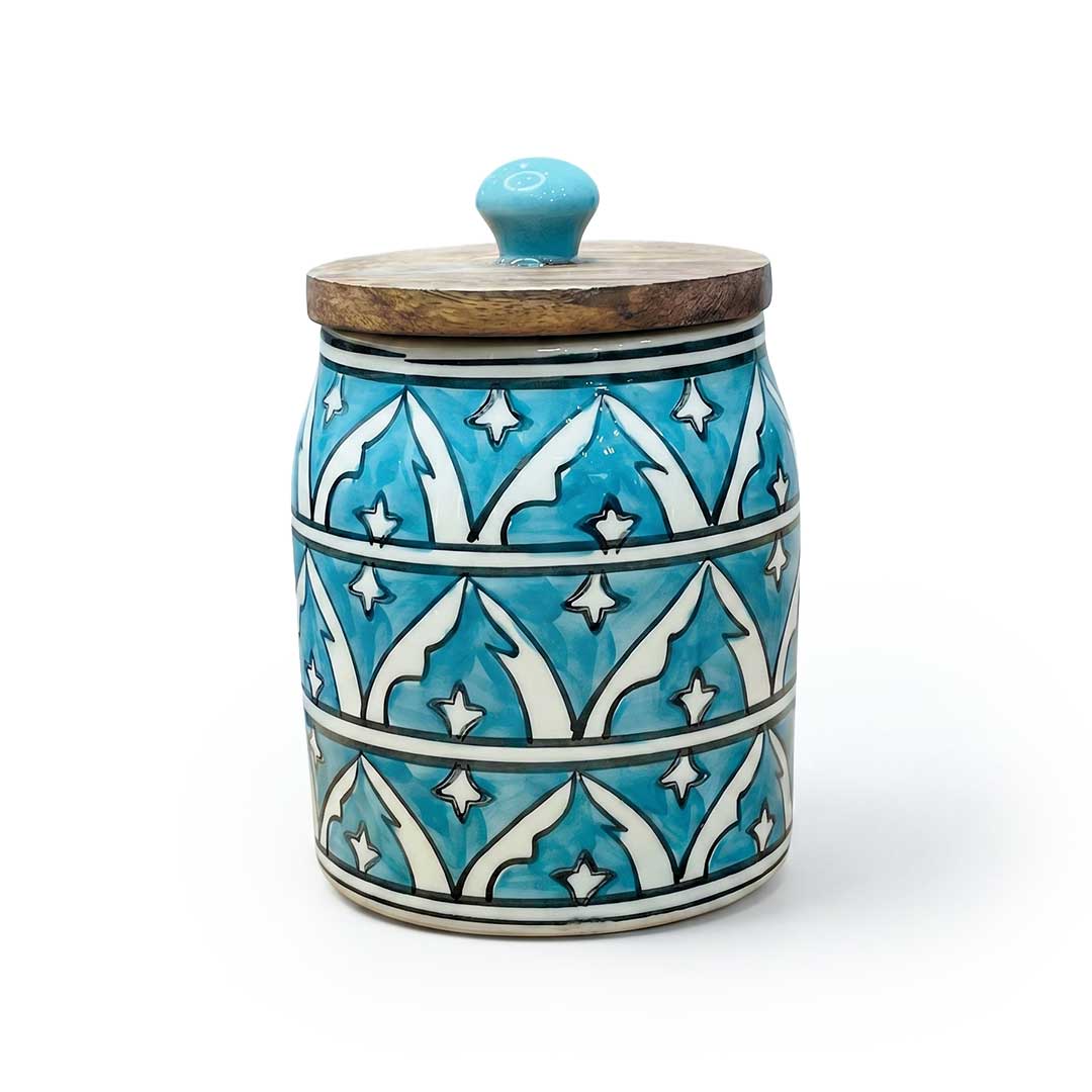 Hand-Painted Assorted Arched Pattern Ceramic Jar with Wood Lid Set