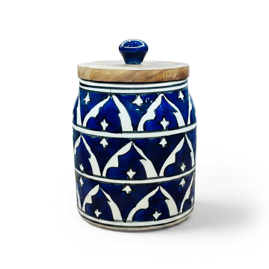 Hand-Painted Assorted Arched Pattern Ceramic Jar with Wood Lid Set