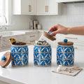 Hand-Painted Assorted Arched Pattern Ceramic Jar with Wood Lid Set