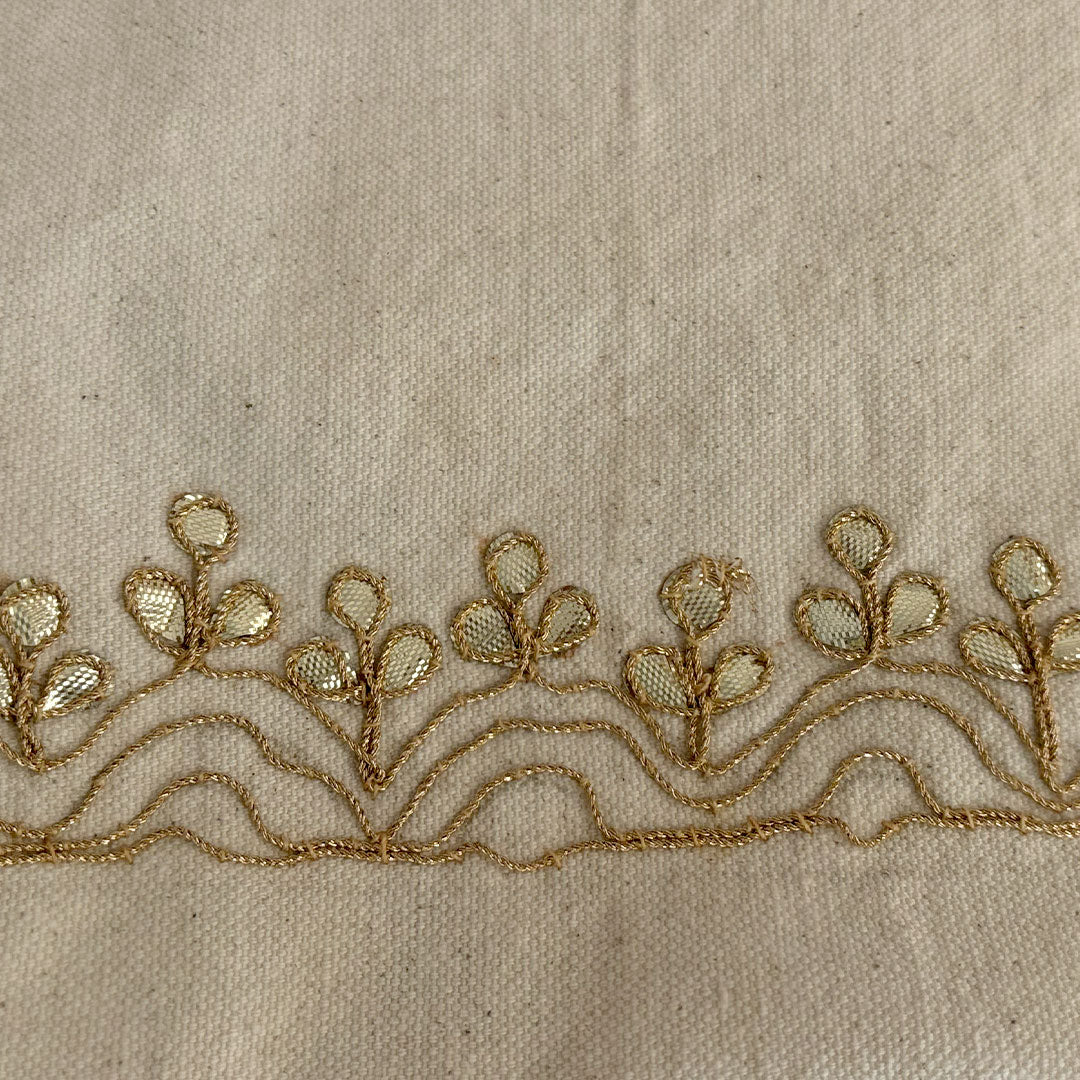 Gota Patti-Embroidered Canvas Travel Pouch - Gold Floral Motif