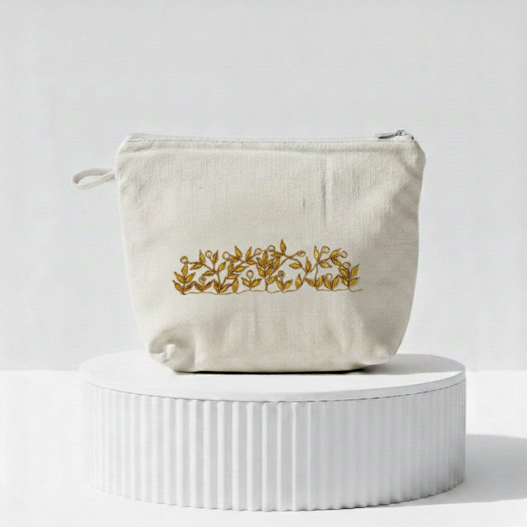 Gota Patti-Embroidered Gold Leaf Canvas Travel Pouch
