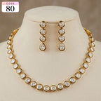 Gold-Plated Circular Kundan Necklace and Drop Earring Set