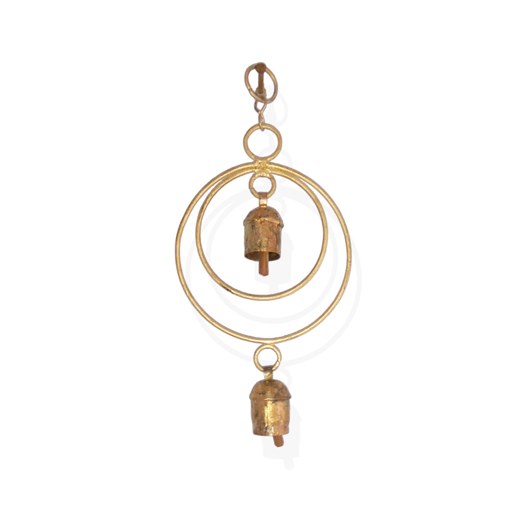 Double Ring Gold Hanging Garden Bells with Rustic Finish