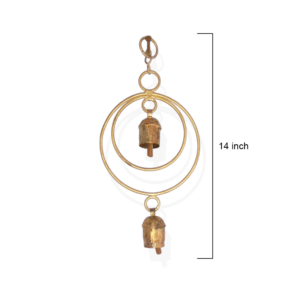 Double Ring Gold Hanging Garden Bells with Rustic Finish