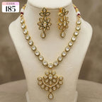 Handmade Gold-Tone Floral Kundan Necklace & Earrings