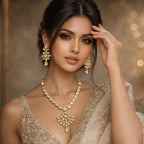 Handmade Gold-Tone Floral Kundan Necklace & Earrings