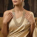 Triple-Layered Oval Kundan Necklace Set with Matching Earrings