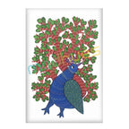 Gond Art: Stylized Blue Bird and Tree Painting on Paper