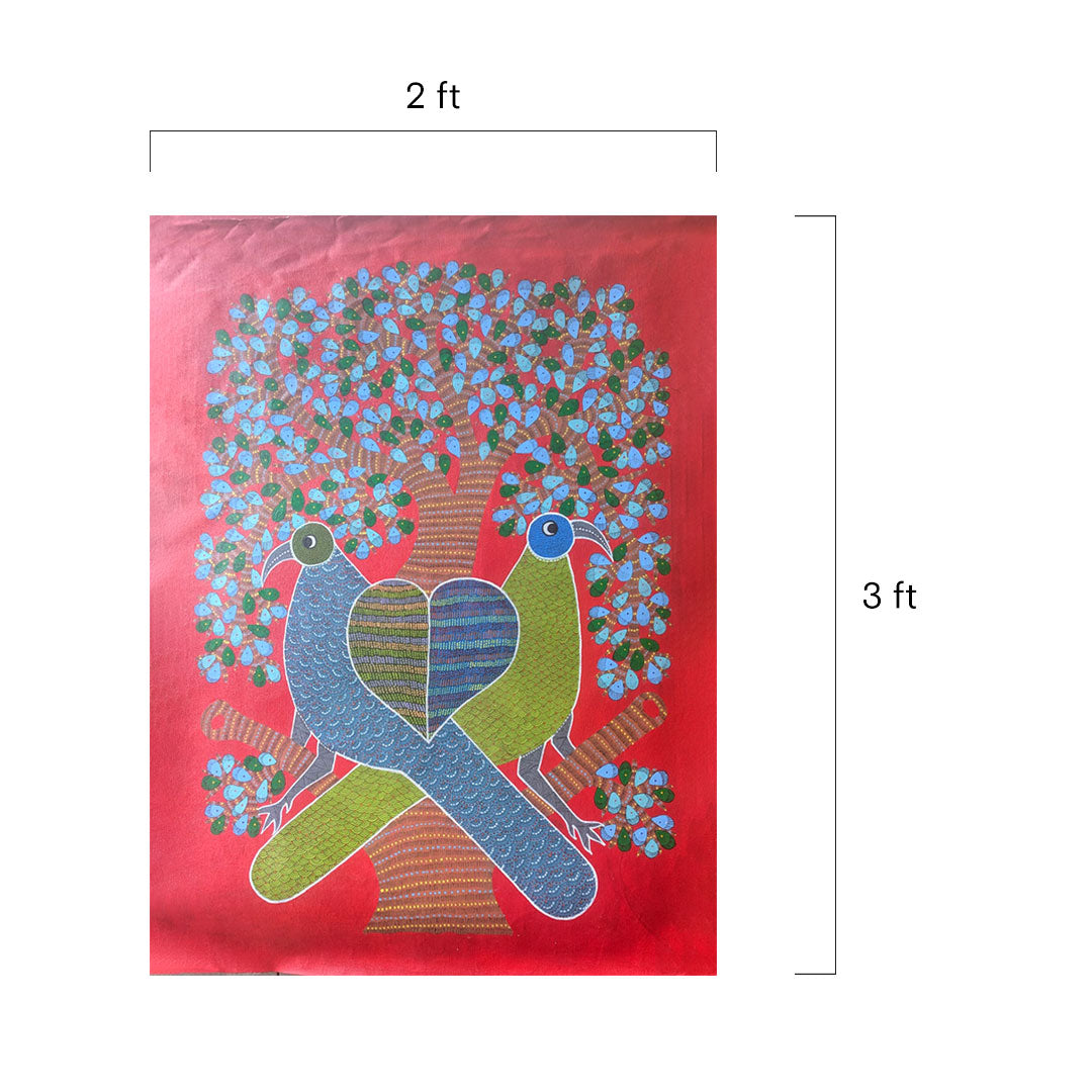 Gond Art Painting - Two Birds and Tree of Life on Paper