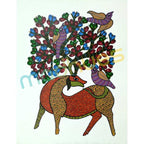 Traditional Gond Art Deer and Birds Painting on Paper