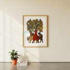 Gond Art: Deers & Birds Under the Tree Hand-Painted Paper
