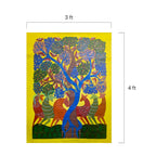 Handmade Gond Art Tree of Life with Deer Painting on Paper